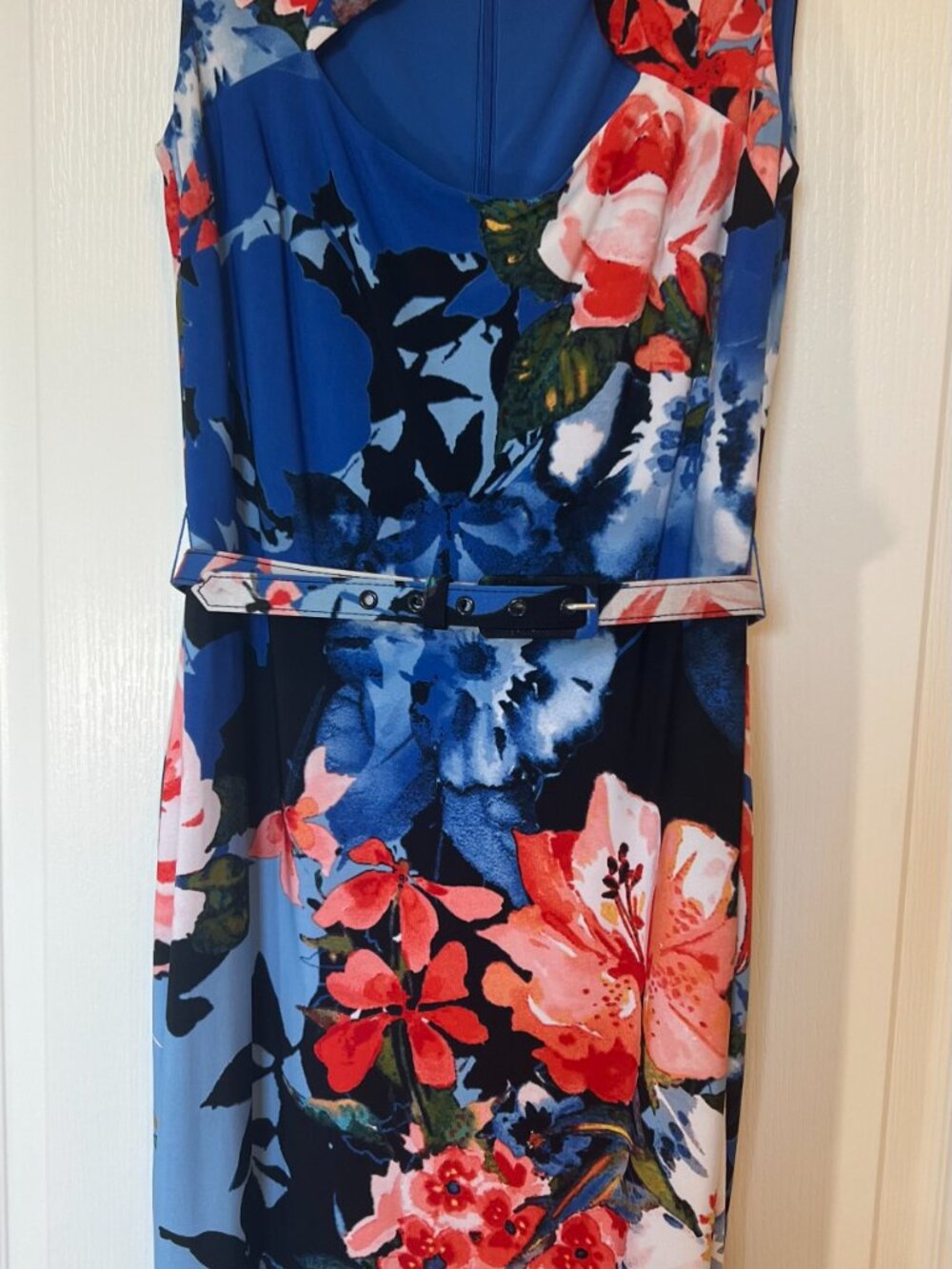 CACHE Midi Floral Print Diamond opening neck line Sheath Stretch Dress SIZE M - Picture 2 of 16